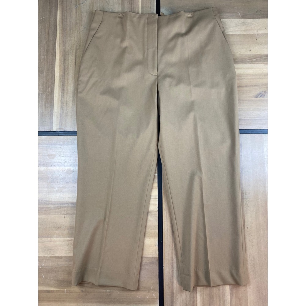 St John Women's Tan Wool Blend Dress Pants Size 14 High Rise Straight Leg